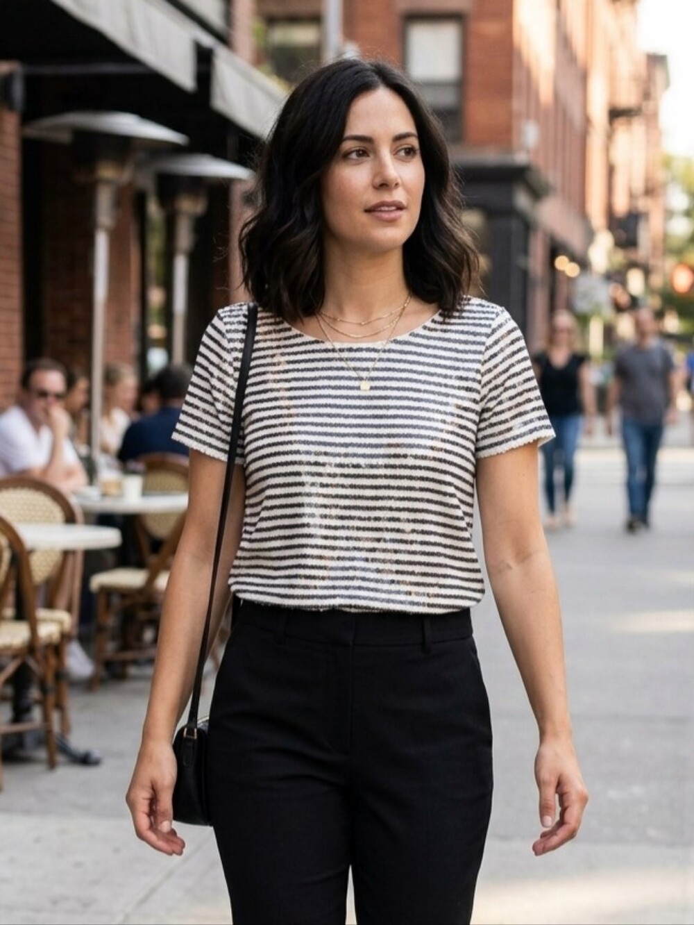 J. Crew Black & Avory Striped Sequin Short Sleeve Tee Size L Сotton